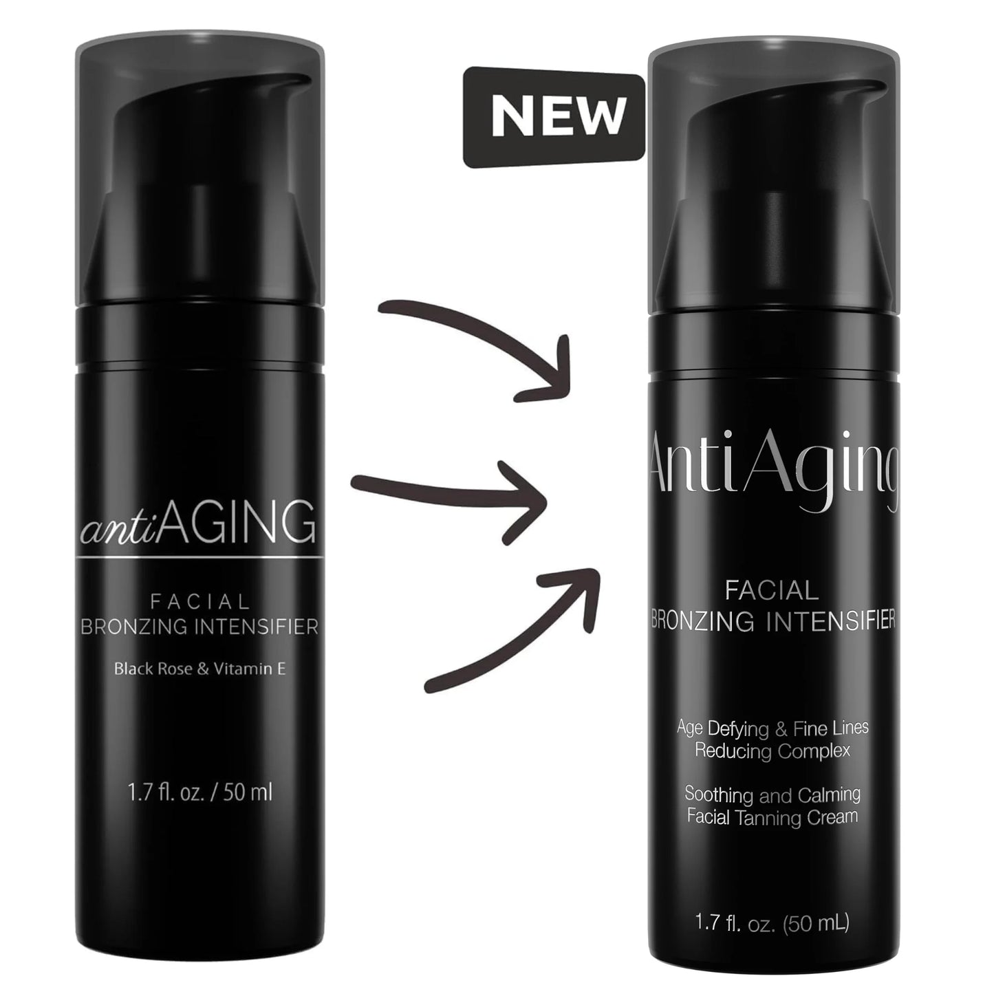 Side-by-side comparison showing two Onyx Anti-Ageing cream bottles, highlighting the new packaging design