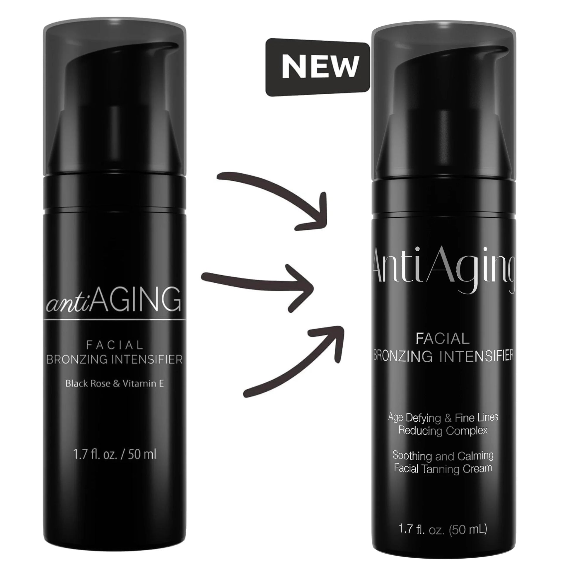Side-by-side comparison showing two Onyx Anti-Ageing cream bottles, highlighting the new packaging design
