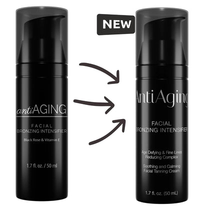 Side-by-side comparison showing two Onyx Anti-Ageing cream bottles, highlighting the new packaging design