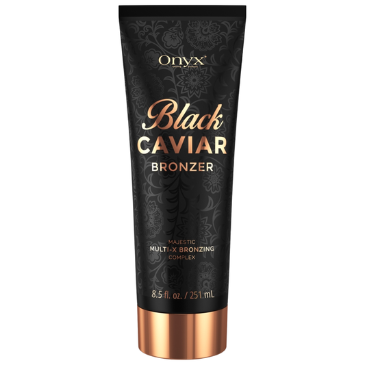 Onyx Black Caviar Bronzer product shot, a high-performance bronzing sunbed cream for a deep tan.