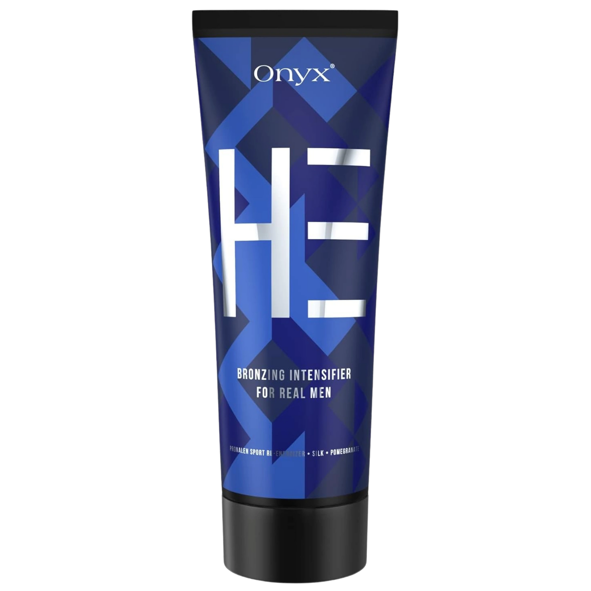 Onyx HE Bronzing Intensifier – premium tanning lotion for men, enriched with sport revitalizer and pomegranate extract.