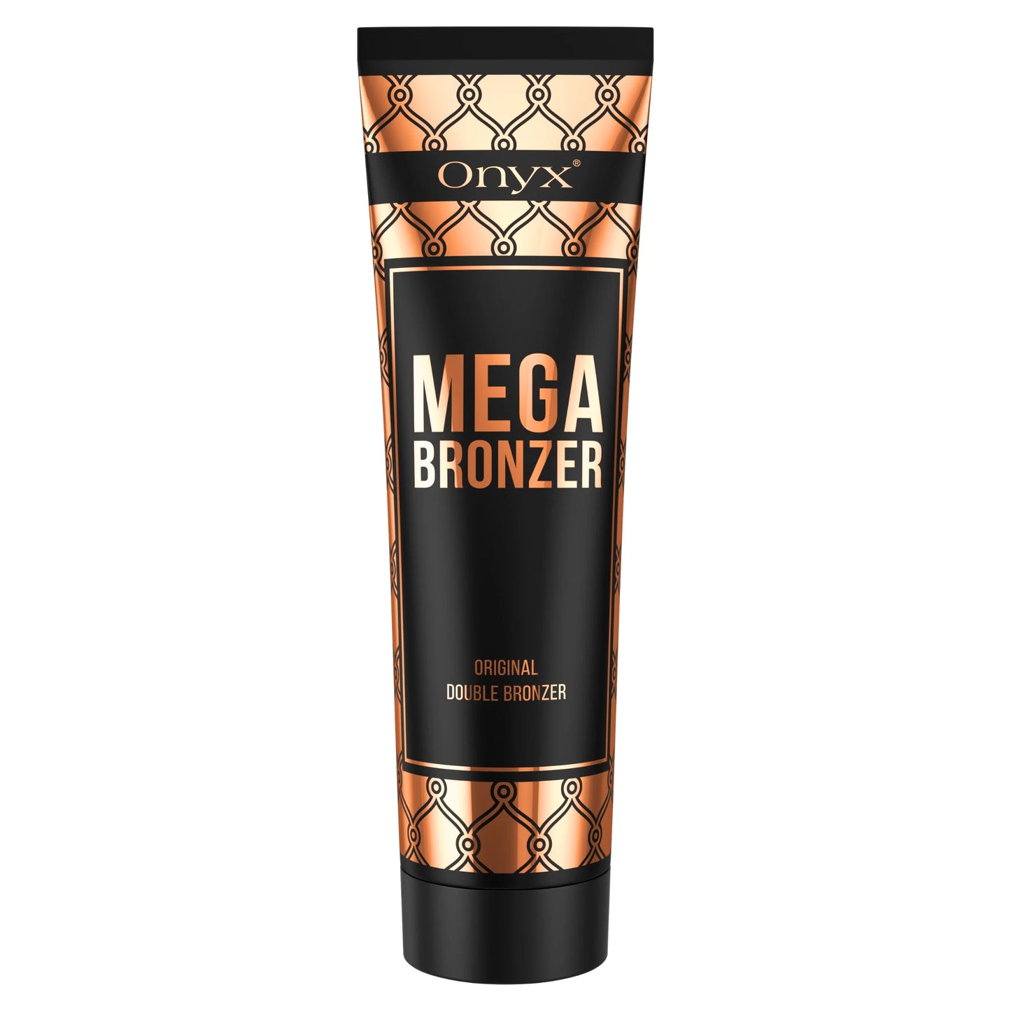 Onyx Mega Bronzer tube shown upright on a white background with reflection lighting effect