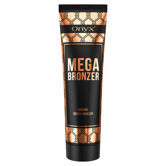 Onyx Mega Bronzer tube shown upright on a white background with reflection lighting effect